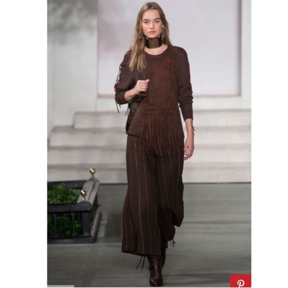 Ralph Lauren Runway Purple Label Suede Fringe Sweater